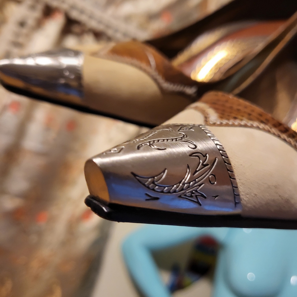 Chic Beige and Brown Women's Heels with Silver Accents - Picture 14 of 14